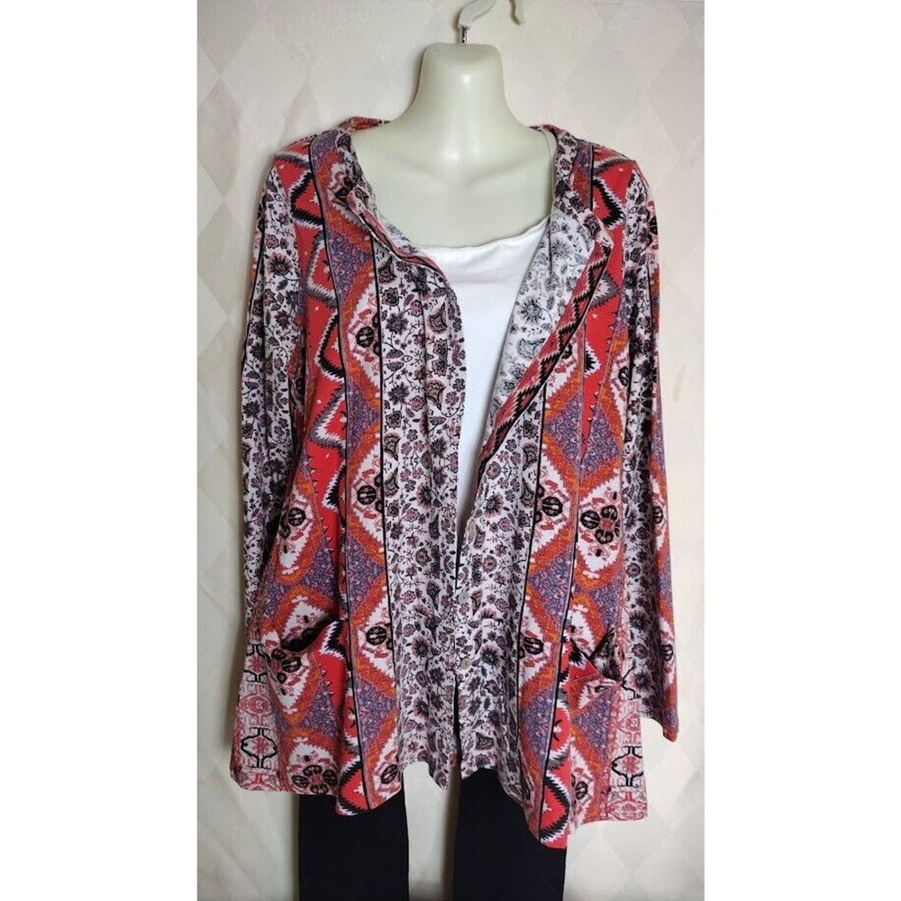 LOGO Long Sleeve Button Front Tunic‎ with Pockets, Size M, Orange Multi, NWOT